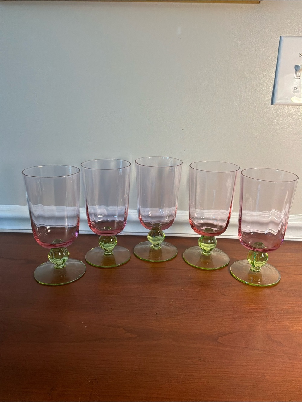 Floradora by Studio Nova water Globets with Pink/ Green Stem Goblets - Set of 5